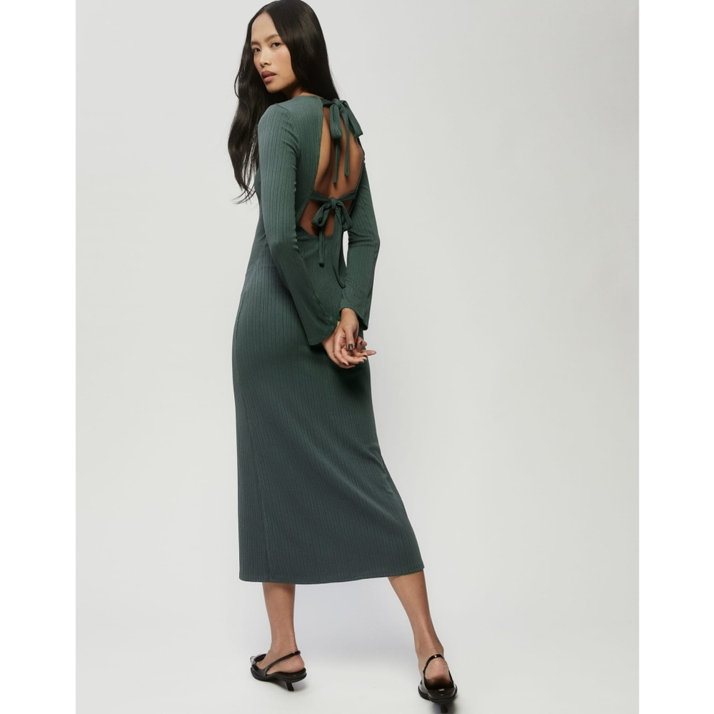 Reformation Benedict Midi Dress Green Long Sleeve Knit Size S